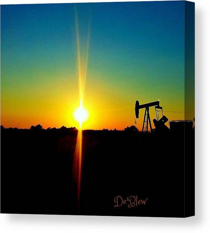 Iclandscapes Canvas Print featuring the photograph #oil #rig #oklahoma #city #rainbow by Deb Lew