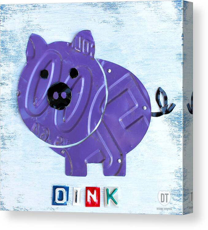 Oink The Pig License Plate Art Farm Animal License Plate Map Canvas Print featuring the mixed media Oink the Pig License Plate Art by Design Turnpike