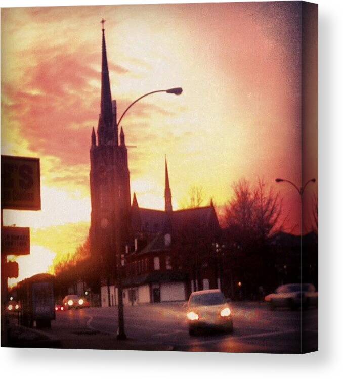 Church Canvas Print featuring the photograph old Church At Sunset by Genevieve Esson