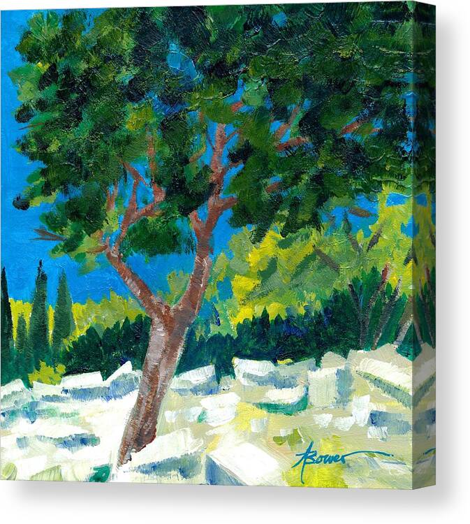 Trees Canvas Print featuring the painting Old Ruins at Rhodes by Adele Bower