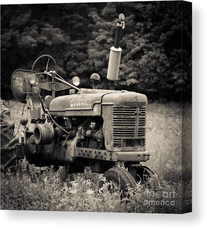 Farm Canvas Print featuring the photograph Old Tractor Black and White Square by Edward Fielding