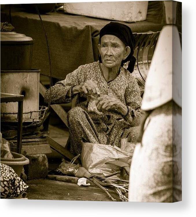 Streetphotography Canvas Print featuring the photograph #oldwoman #old #vietnam #market by Stuart Arrowsmith