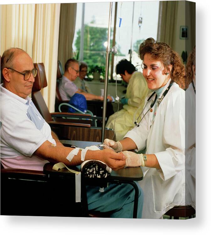 Oncology Patient Canvas Print featuring the photograph Oncology Patient Receiving An Injection. by Stevie Grand/science Photo Library