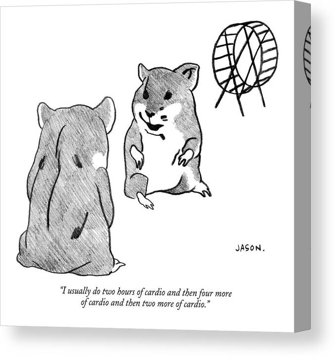 Fitness Gerbils Talking Hamster Canvas Print featuring the drawing One Gerbil To Another by Jason Polan