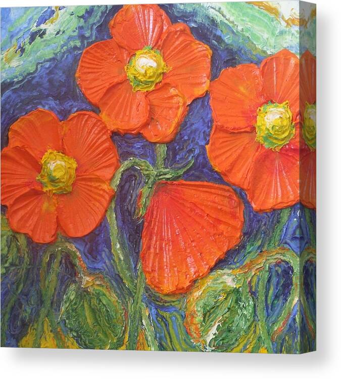 Orange Canvas Print featuring the painting Orange Poppies by Paris Wyatt Llanso