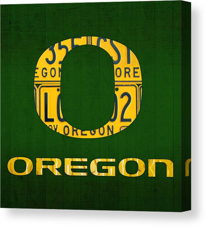Oregon Canvas Print featuring the mixed media Oregon Ducks Vintage Recycled License Plate Art by Design Turnpike