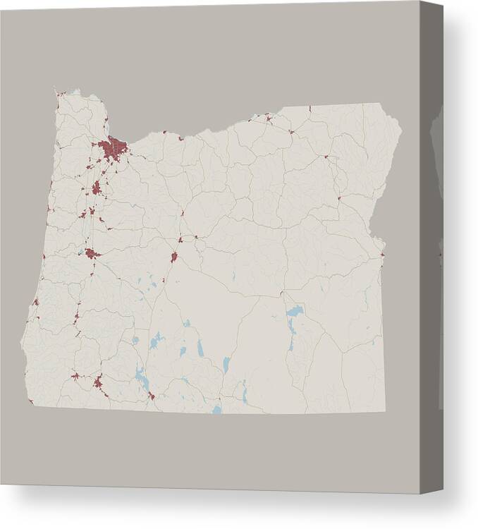 Town Canvas Print featuring the drawing Oregon US State Road Map by FrankRamspott