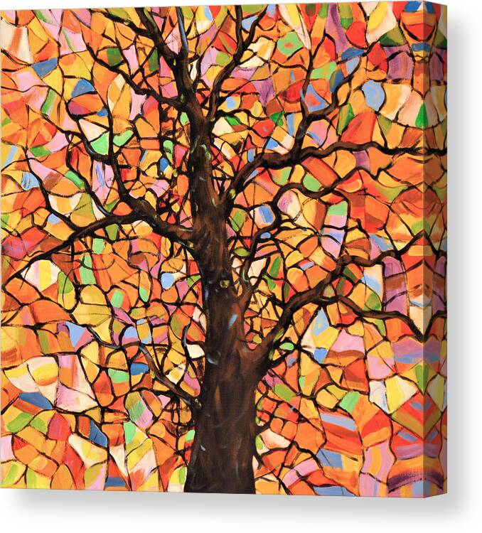 Tree Canvas Print featuring the painting Original Abstract Tree Landscape Painting ... Stained Glass Tree #2 by Amy Giacomelli