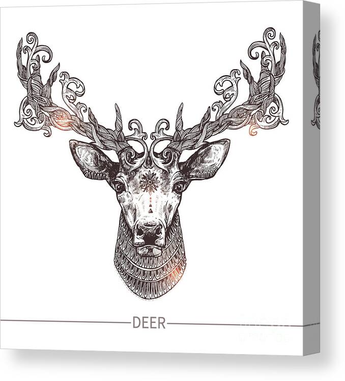 Symbol Canvas Print featuring the digital art Ornamental Tattoo Deer Head Highly by Alex Rockheart