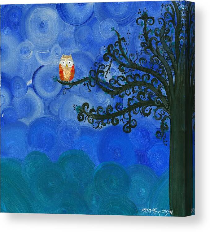 Owls Canvas Print featuring the painting Owl Singles - 01 by MiMi Stirn