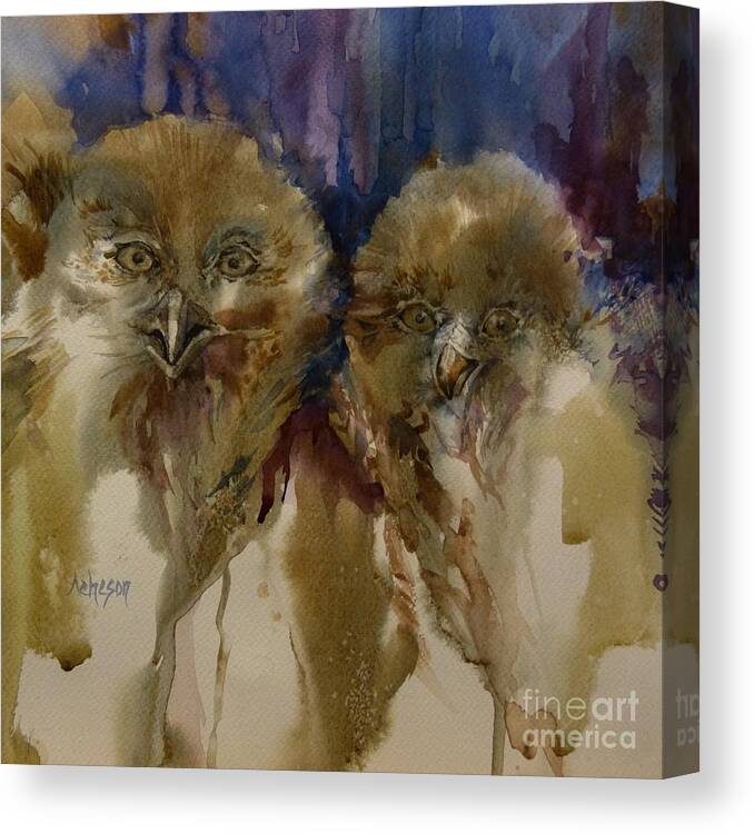 Wet On Wet Canvas Print featuring the painting Owls by Donna Acheson-Juillet
