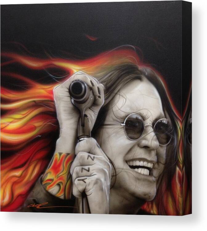 Ozzy Osbourne Canvas Print featuring the painting Ozzy's Fire by Christian Chapman Art