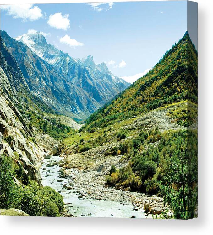 Valley Canvas Print featuring the photograph Panarama of valley and river Ganga by Raimond Klavins