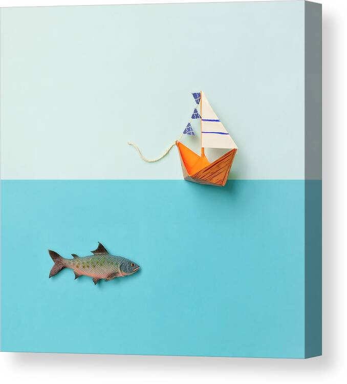 Fun Canvas Print featuring the photograph Paper Boat And Toy Fish by Juj Winn