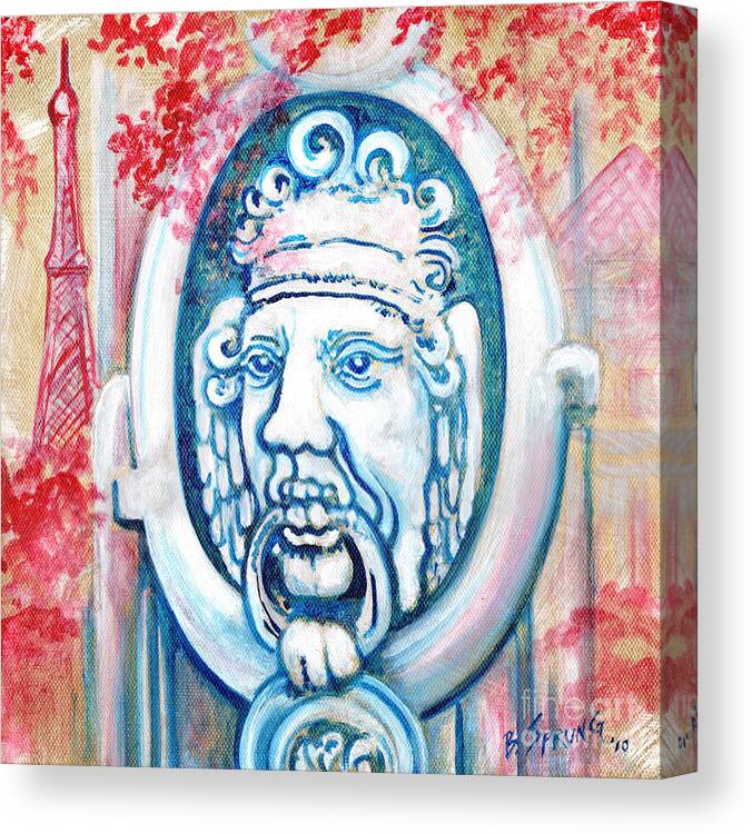 Door Knocker Canvas Print featuring the painting Paris Door Knocker by Bonnie Sprung