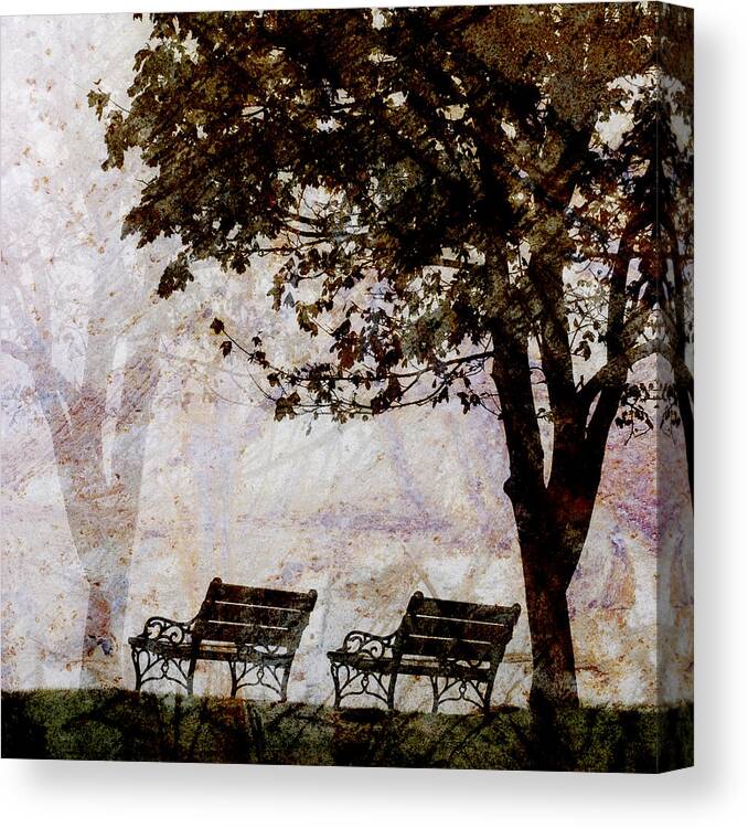 Two Canvas Print featuring the photograph Park Benches Square by Carol Leigh