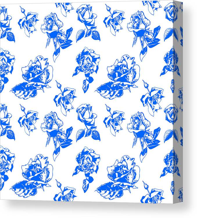 Fragility Canvas Print featuring the digital art Pattern Blue Rose On A White Background by Hanna Furs
