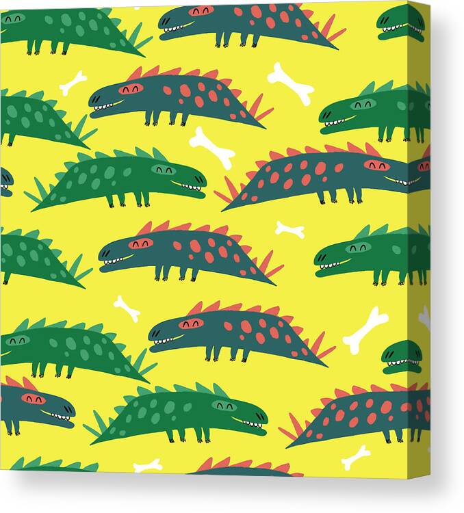 Jurassic Canvas Print featuring the digital art Pattern With Dinosaurs by Ekaterina Ladatko