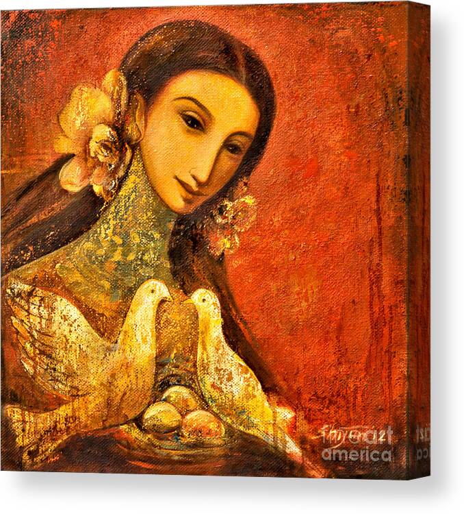 Beautiful Girl Canvas Print featuring the painting Peaceful by Shijun Munns