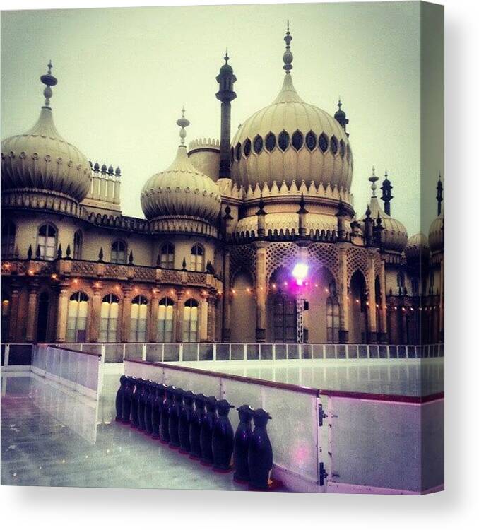 Brighton Pavillion Canvas Print featuring the photograph Penguins and The Pavillion by Lottie H