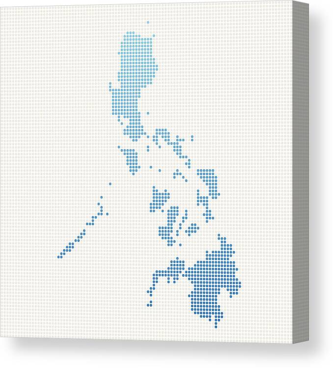 White Background Canvas Print featuring the drawing Philippines Map Blue Dot Pattern by FrankRamspott