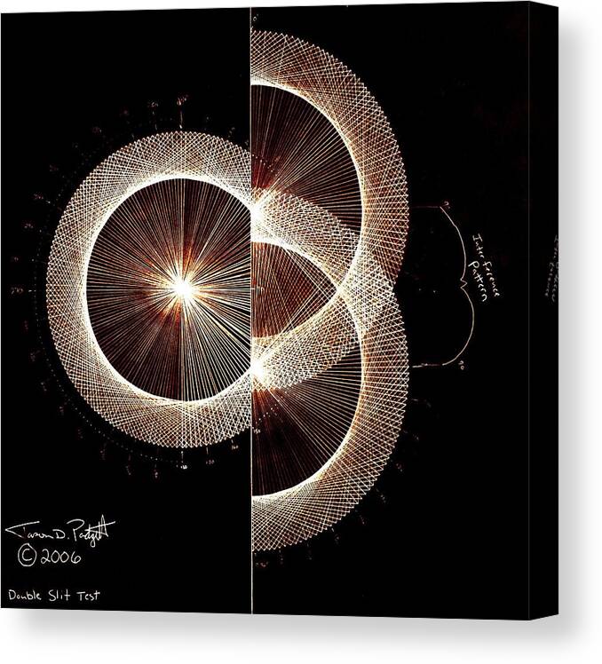  Canvas Print featuring the drawing Photon Double Slit Test Hand Drawn by Jason Padgett