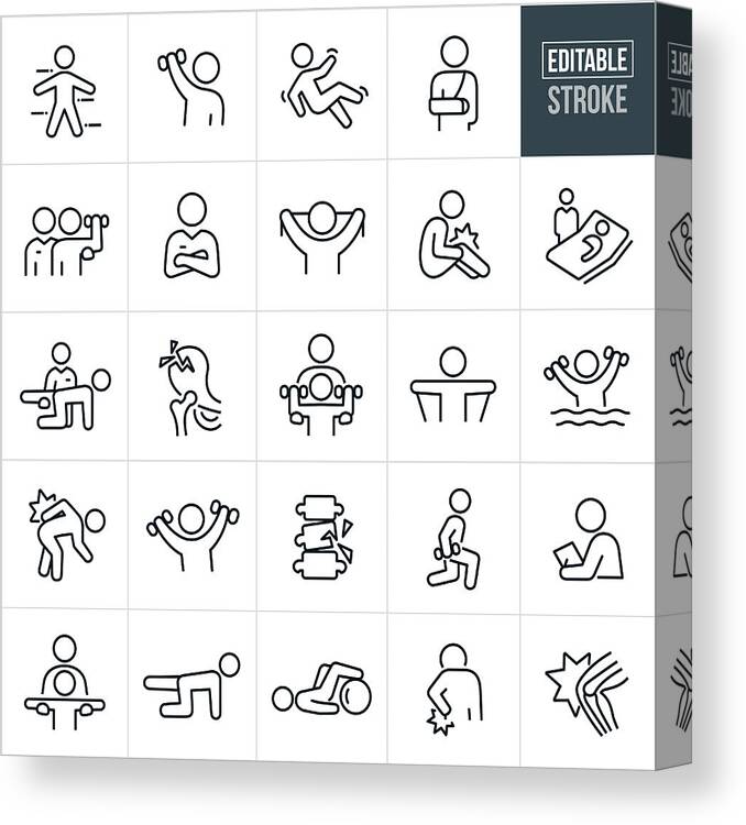 Expertise Canvas Print featuring the drawing Physical Therapy Thin Line Icons - Editable Stroke by Appleuzr