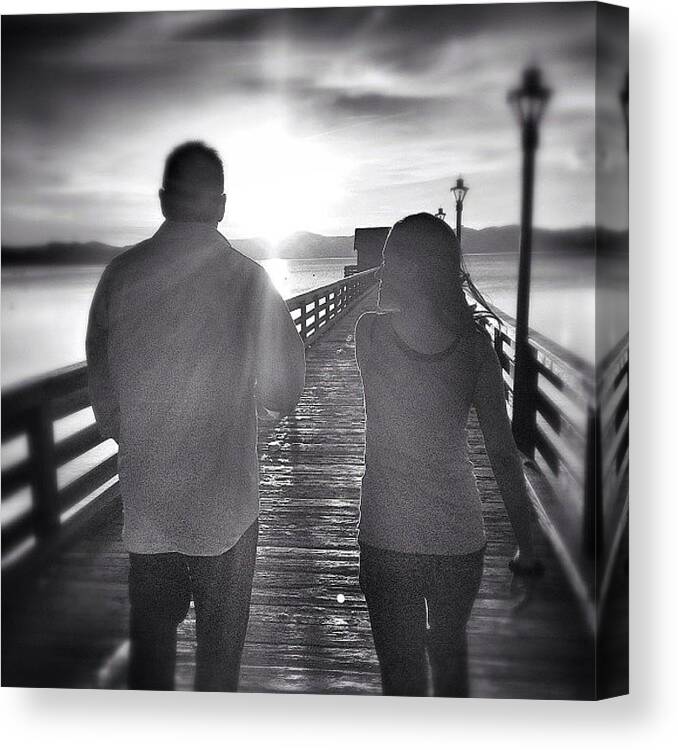Monochromatic Canvas Print featuring the photograph #pier #sunset #love #couple #bnw_life by James Crawshaw