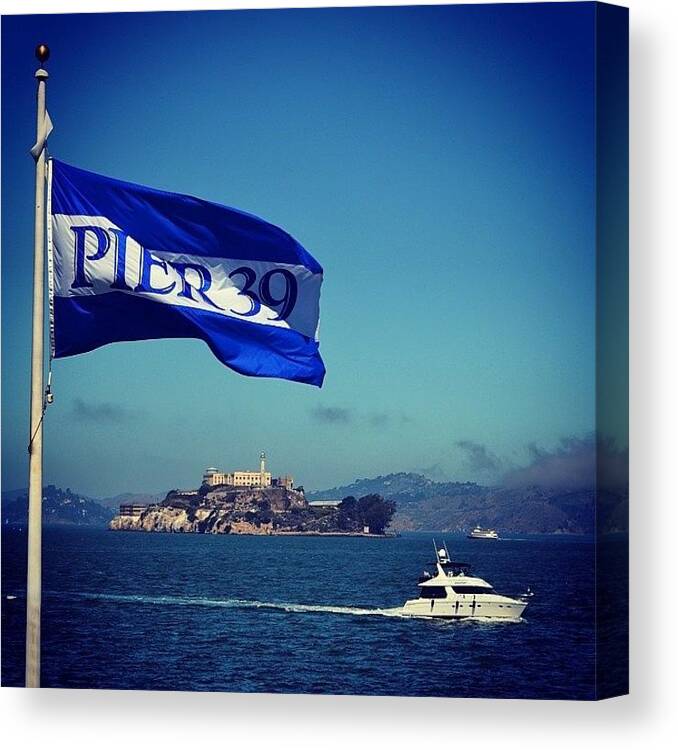 Beautiful Canvas Print featuring the photograph #pier39 #sf #alcatraz #yacht by Mike Fletcher