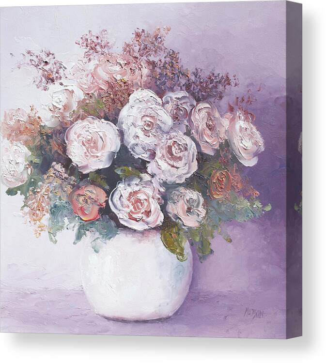 Pink Roses Canvas Print featuring the painting Pink and white roses by Jan Matson