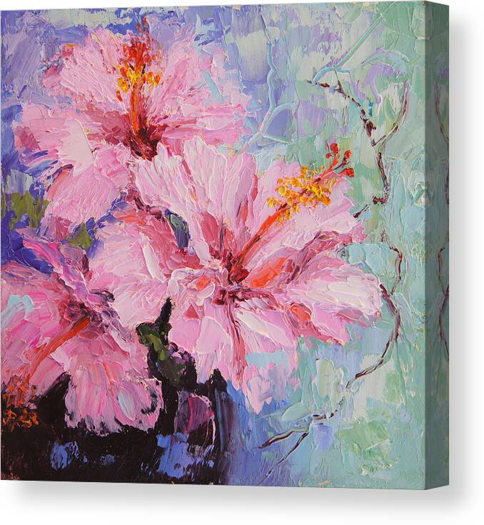 Pink Hibiscus Palette Knife Painting Canvas Print Canvas Art By