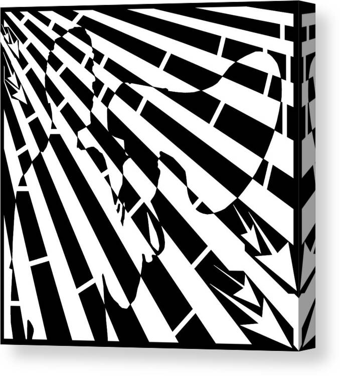 Please Canvas Print featuring the drawing Please Step Away Maze by Yonatan Frimer Maze Artist