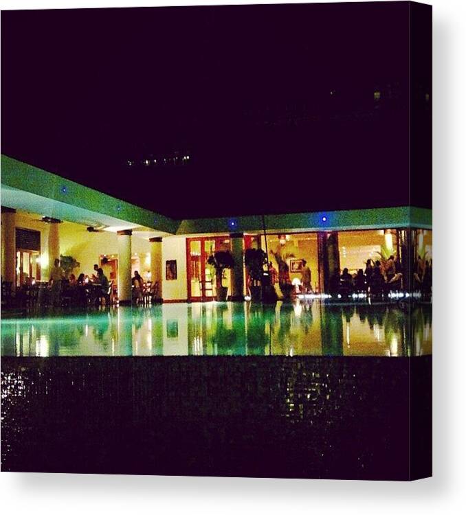 Godsowncountry Canvas Print featuring the photograph #pool #night #lights #lighting #hotel by Aron Muralidhar