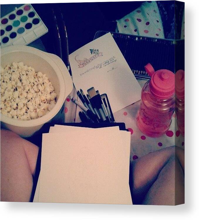 Artnerd Canvas Print featuring the photograph Popcorn, Water And Art Supplies. And by Coral-Leigh Stuart-deLange