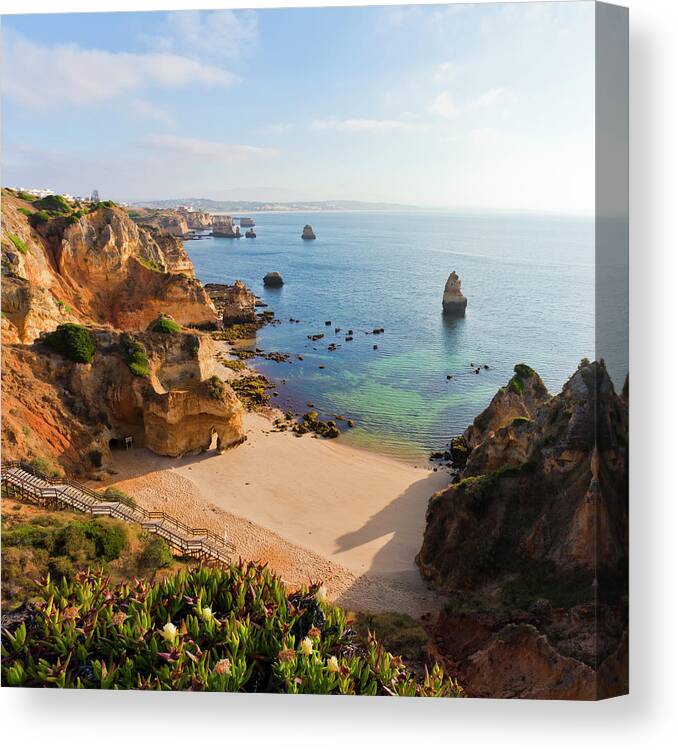 Algarve Canvas Print featuring the photograph Praia Do Camilo, Lagos, Algarve by Werner Dieterich