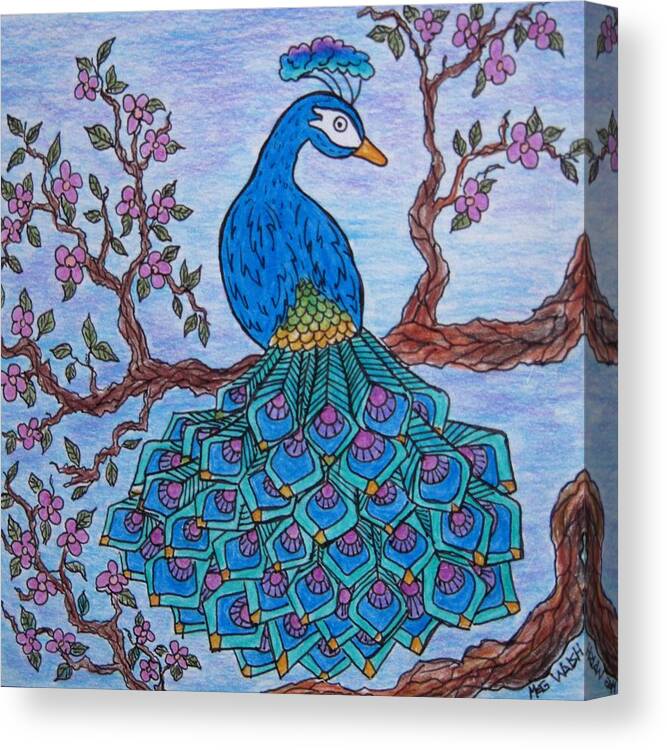 Peacocks Canvas Print featuring the drawing Pretty as a peacock by Megan Walsh