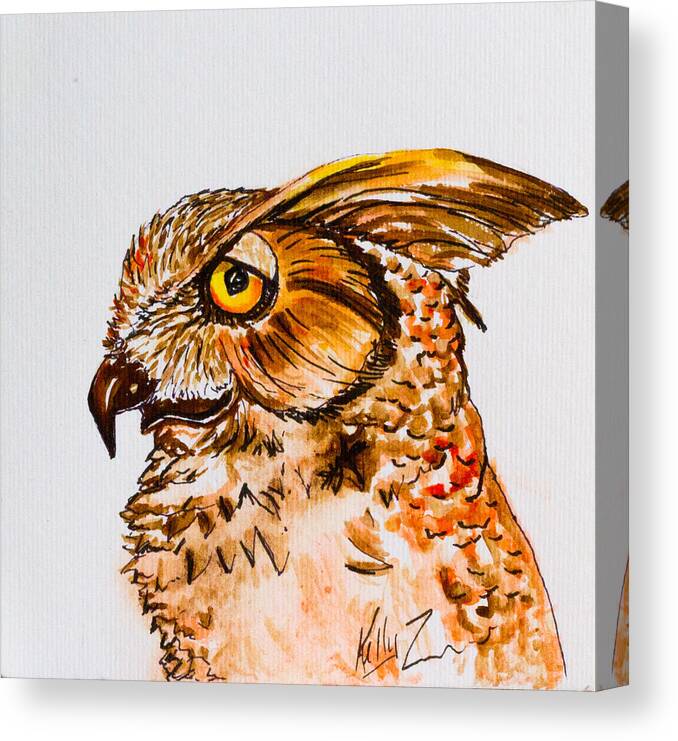 Owl Canvas Print featuring the painting Prey for Wisdom - Horned Owl Painting by Kelly Smith