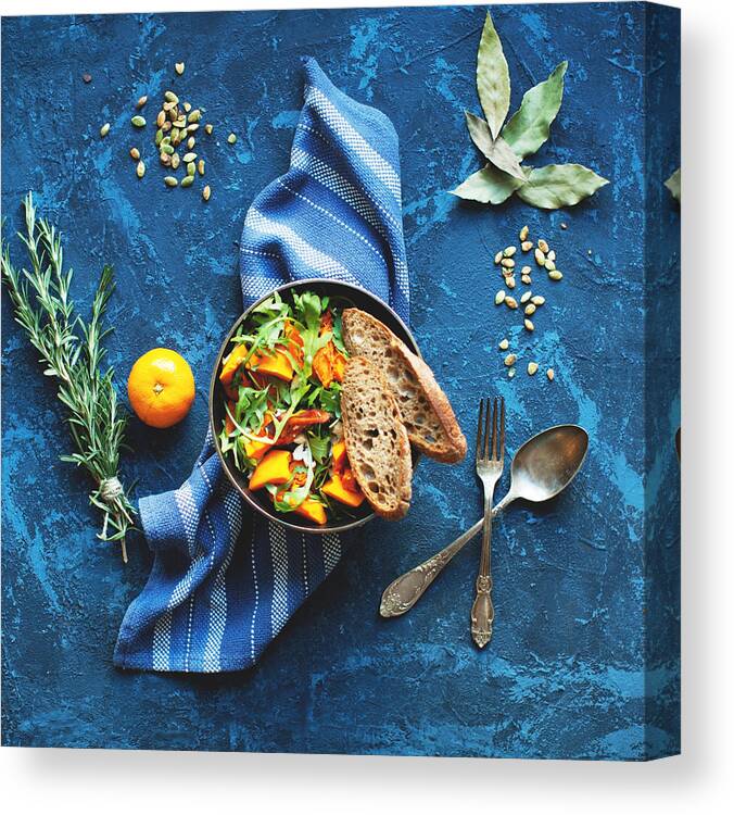 Feta Cheese Canvas Print featuring the photograph Pumpkin salad by Yulkapopkova