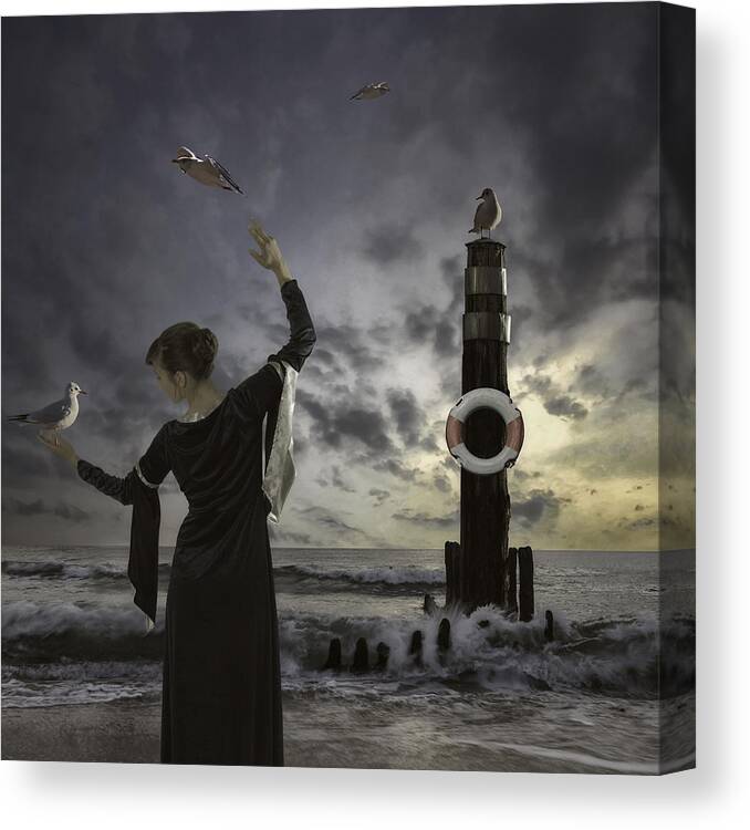 Woman Canvas Print featuring the photograph Queen Of The Seagulls by Joana Kruse