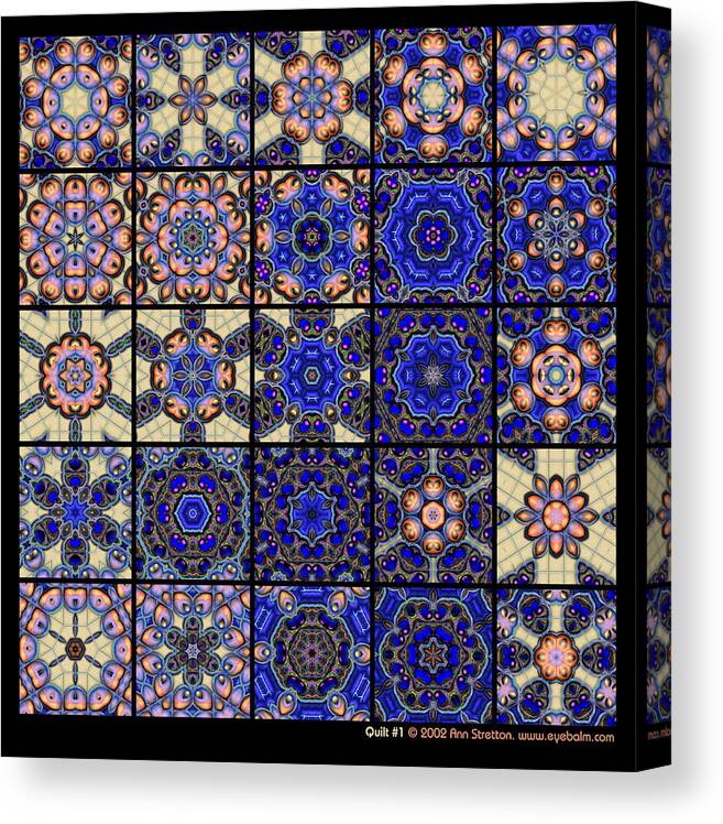 Blue Canvas Print featuring the digital art Quilt 1 by Ann Stretton