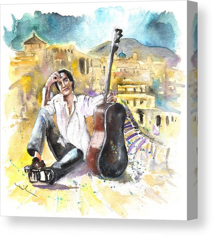 Ray Davies Canvas Print featuring the painting Ray Davies in Cartagena by Miki De Goodaboom