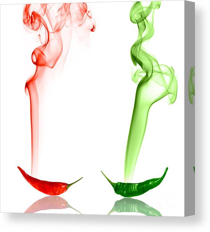 Smoke Photography Canvas Print featuring the photograph Red and Green Chili Smoke Photography by Sabine Jacobs