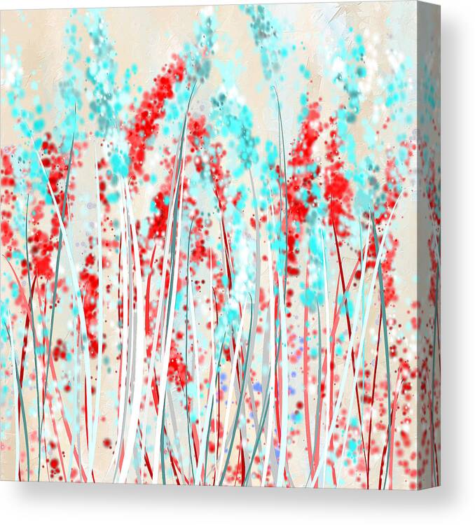 Yellow Canvas Print featuring the painting Red And Teal Fields by Lourry Legarde