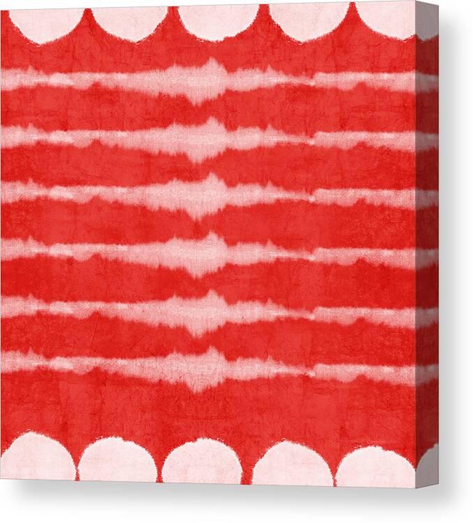 Red Canvas Print featuring the painting Red and White Shibori Design by Linda Woods