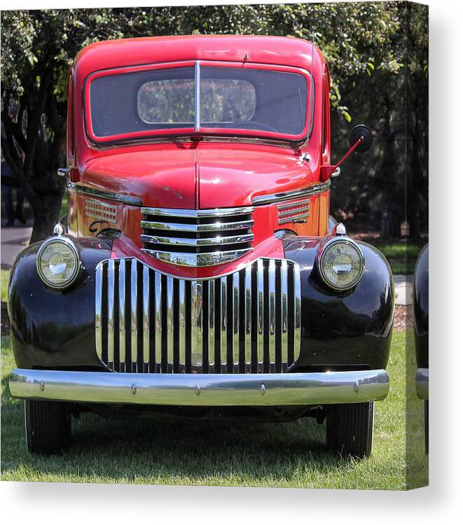 1946 Chevrolet Canvas Print featuring the photograph Red Hot 1946 Chevy by E Faithe Lester