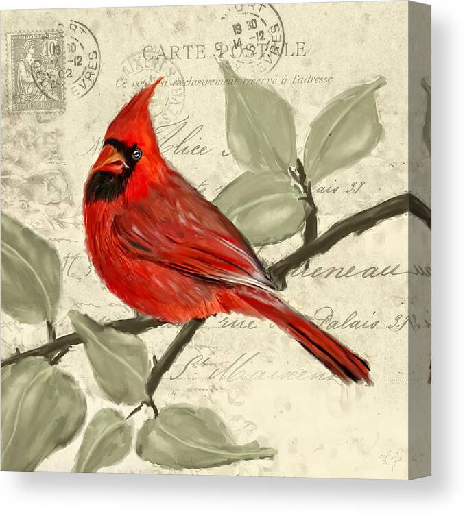 Red Cardinal Canvas Print featuring the painting Red Melody by Lourry Legarde
