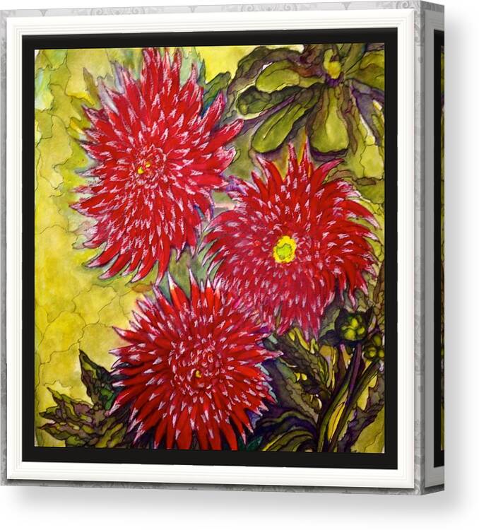 Red Mums With White Petal Tips Canvas Print featuring the painting Red n'White Mums by Rae Chichilnitsky
