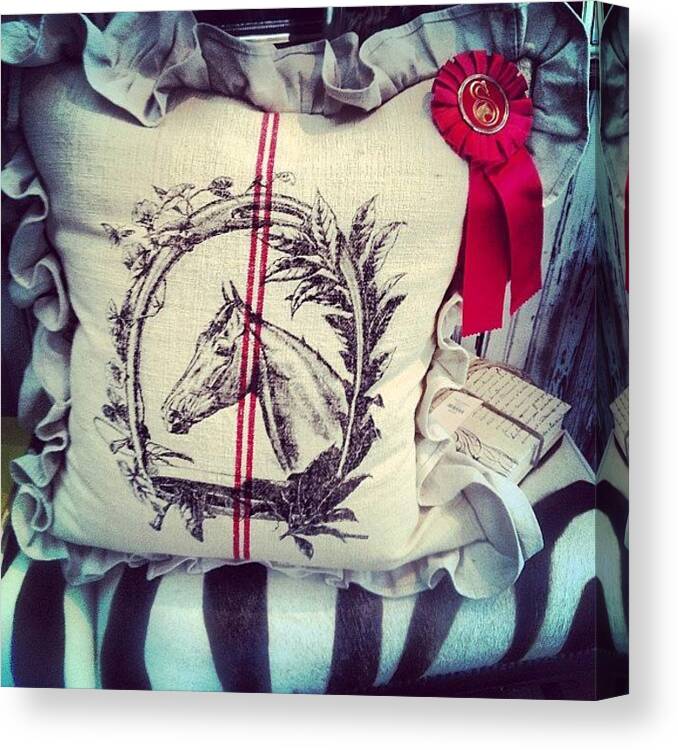Fashion Canvas Print featuring the photograph Red Ribbon Goes To A Horse Pillow by Lynn Friedman