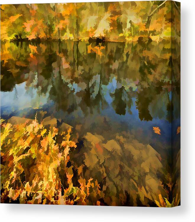 Autumn Canvas Print featuring the photograph Reflection of Autumn Colors on the Canal II by David Letts