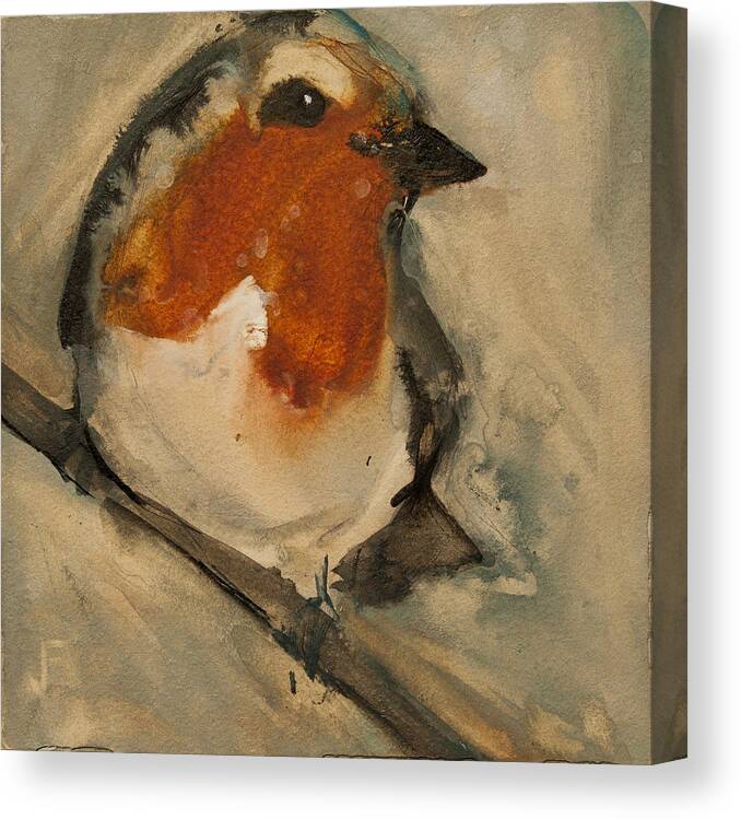 Robin Canvas Print featuring the painting European Robin by Jani Freimann